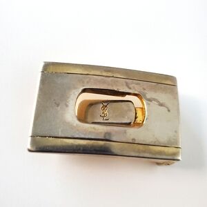 Vintage YSL Two Tone Gold Silver Front Logo Designer Belt Buckle Mens Accessorie
